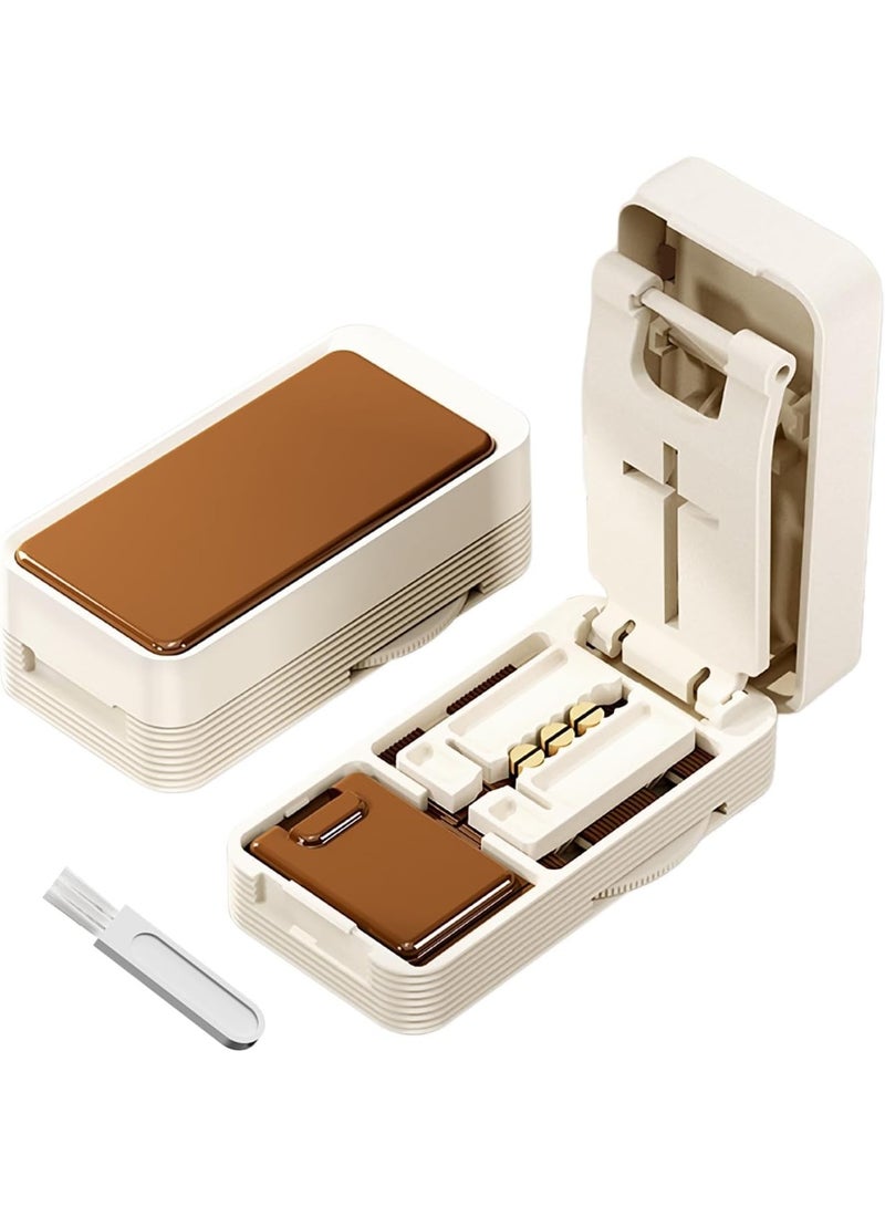 قاطعة أقراص محمولة للحبوب الصغيرة والكبيرة – تقسيم قابل للتعديل إلى 1/4 و1/2 مع علبة تخزين، موزع أقراص مع فرشاة تنظيف، مناسب للسفر - Image 1